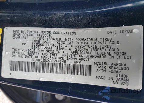 2002 Lexus Rx 300 from USA, damaged, VIN JTJHF10UX20244149